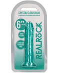 Förpackningen till RealRock Dildo with Suction Cup Green 14,5cm. Produkten på framsidan.