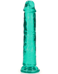 Framsidan av RealRock Dildo with Suction Cup Green 18cm. Grön och genomskinlig mot vit bakgrund.