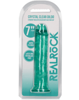 Förpackningen till RealRock Dildo with Suction Cup Green 18cm.  Vit förpackning med produkten på framsidan.