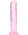 RealRock Dildo with Suction Cup Pink 18cm genomskinlig stav mot vit bakgrund.