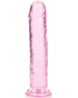 RealRock Dildo with Suction Cup Pink 20cm en rosa genomskinlig dildo mot vit bakgrund.