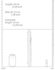 storleksguide till RealRock Realistic Double Dong 34cm. Jämförs med en animerad läskburk och ett animerat läppstift.