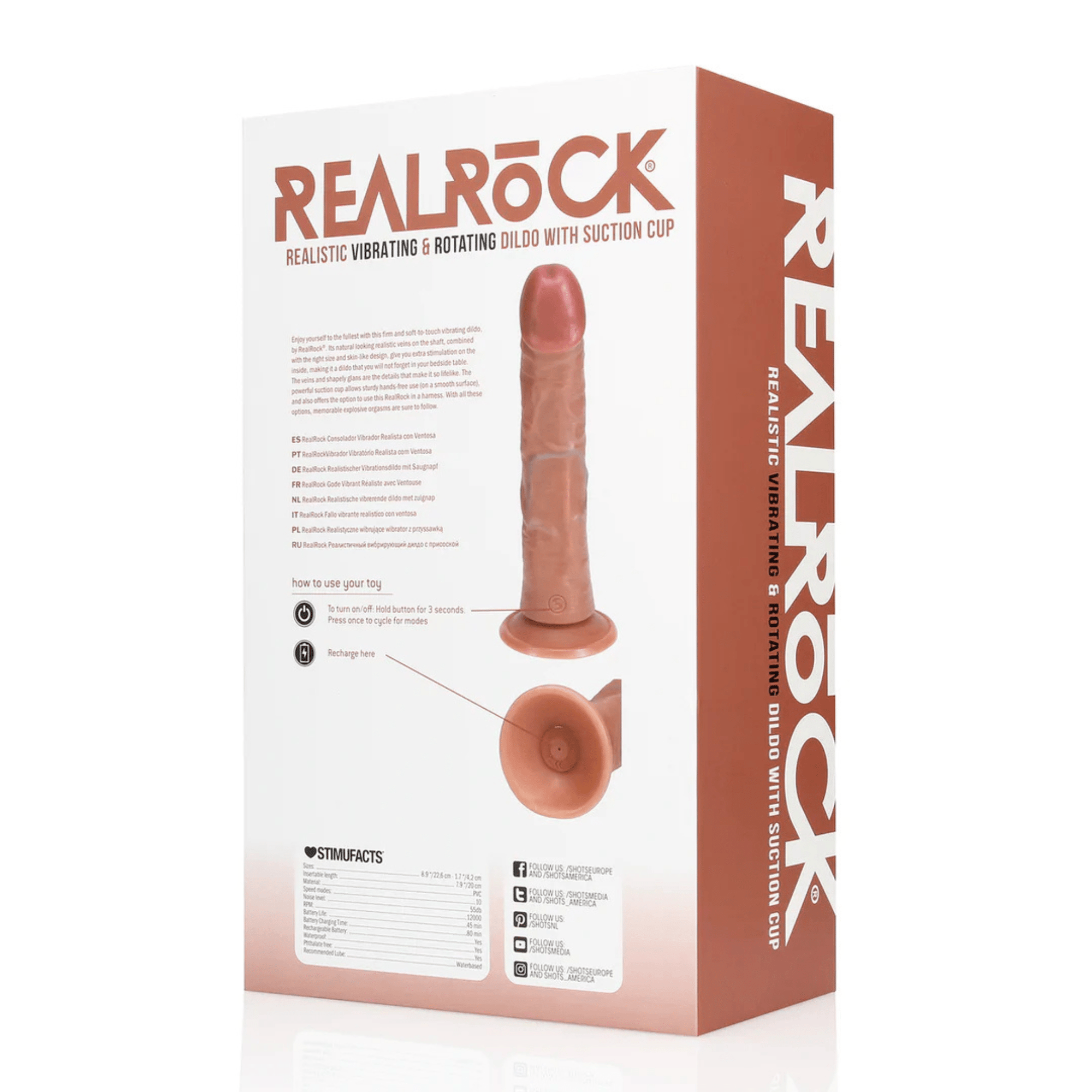 RealRock Vibrerande och Roterande Dildo 20,5cm Tan - Lustly