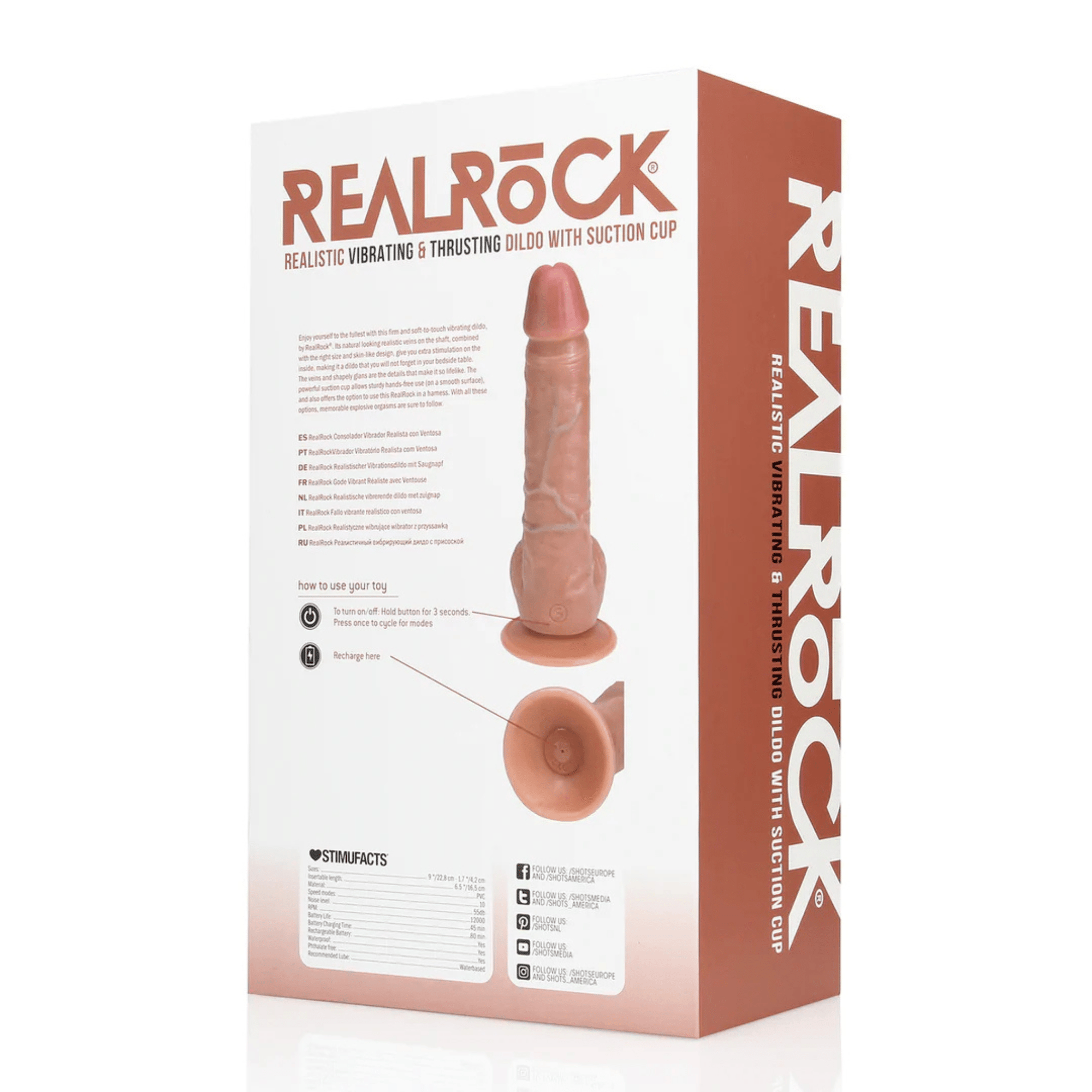 RealRock Vibrerande och Stötande Dildo 20,5cm Tan - Lustly