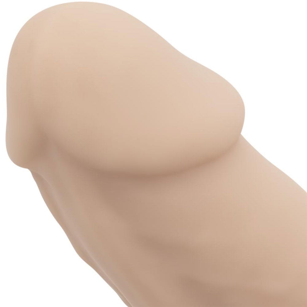 RF Deluxe Harris Realistic Dildo närbild på ollon mot vit bakgrund.