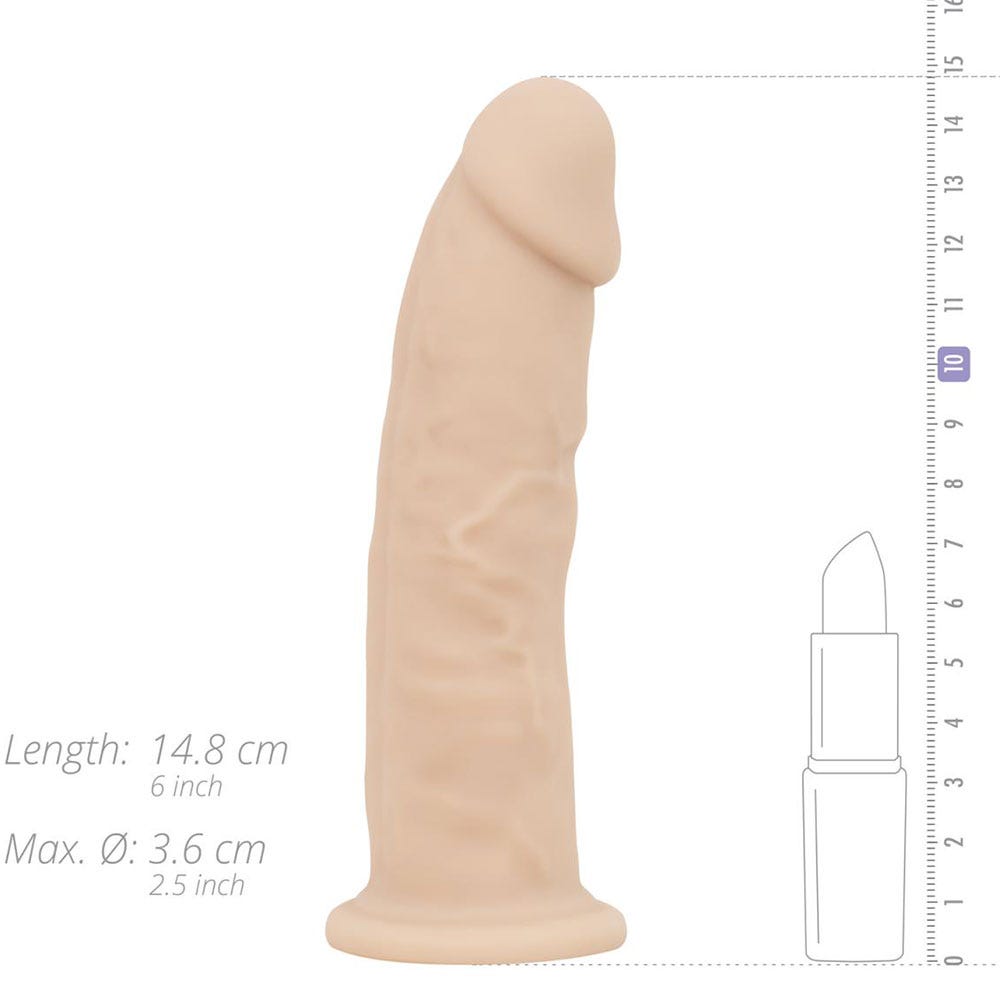 RF Deluxe Harris Realistic Dildo dimensioner mot vit bakgrund.