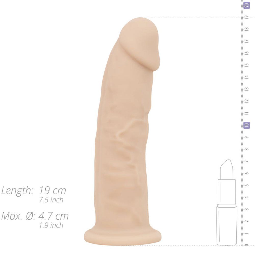 RF Deluxe Parker Realistic Dildo dimensioner mot vit bakgrund.