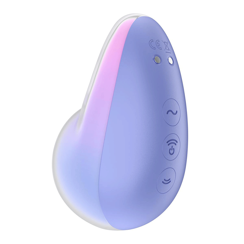 Höger sida av Satisfyer Pixie Dust Violet Pink mot vit bakgrund.