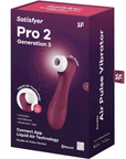 föpackning av Satisfyer Pro 2 Generation 3 Connect App Red Wine Lufttrycksvibrator mot vit bakgrund.