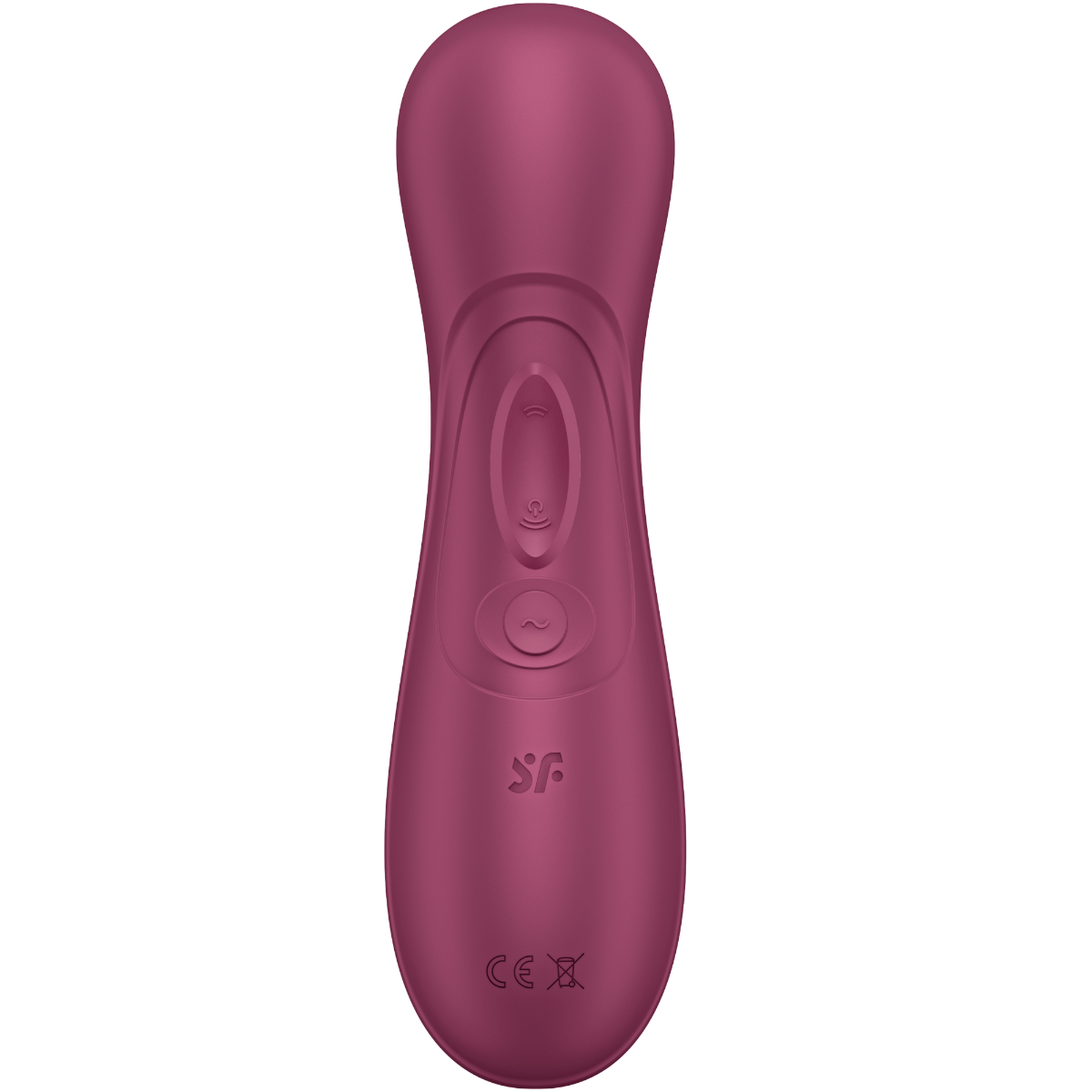 knappar på Satisfyer Pro 2 Generation 3 Connect App Red Wine lufttrycksvibrator mot vit bakgrund