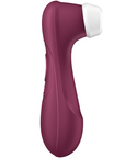 Sidvy av Satisfyer Pro 2 Generation 3 Red Wine. Det vita Munstycket pekar åt höger. Vit bakgrund.