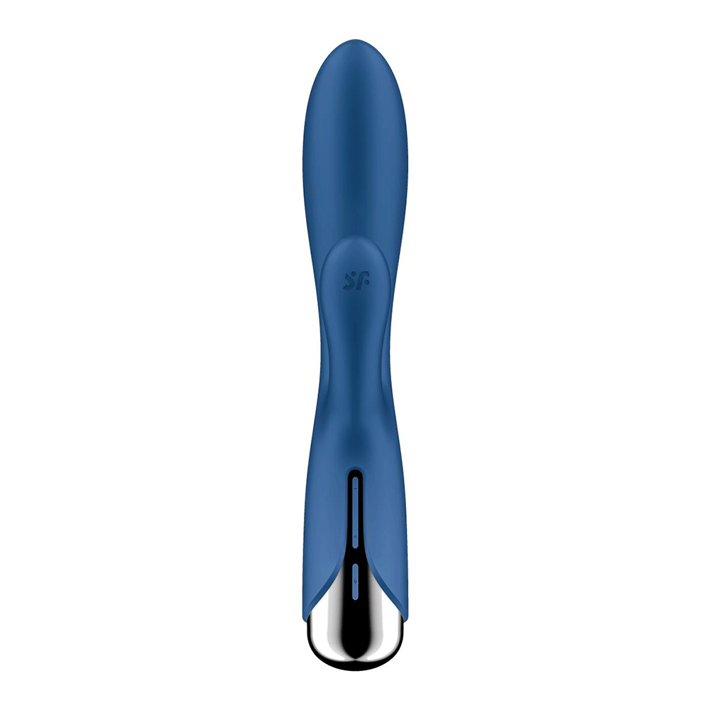 Framsida av Satisfyer Spinning Rabbit 1 Blå mot vit bakgrund.