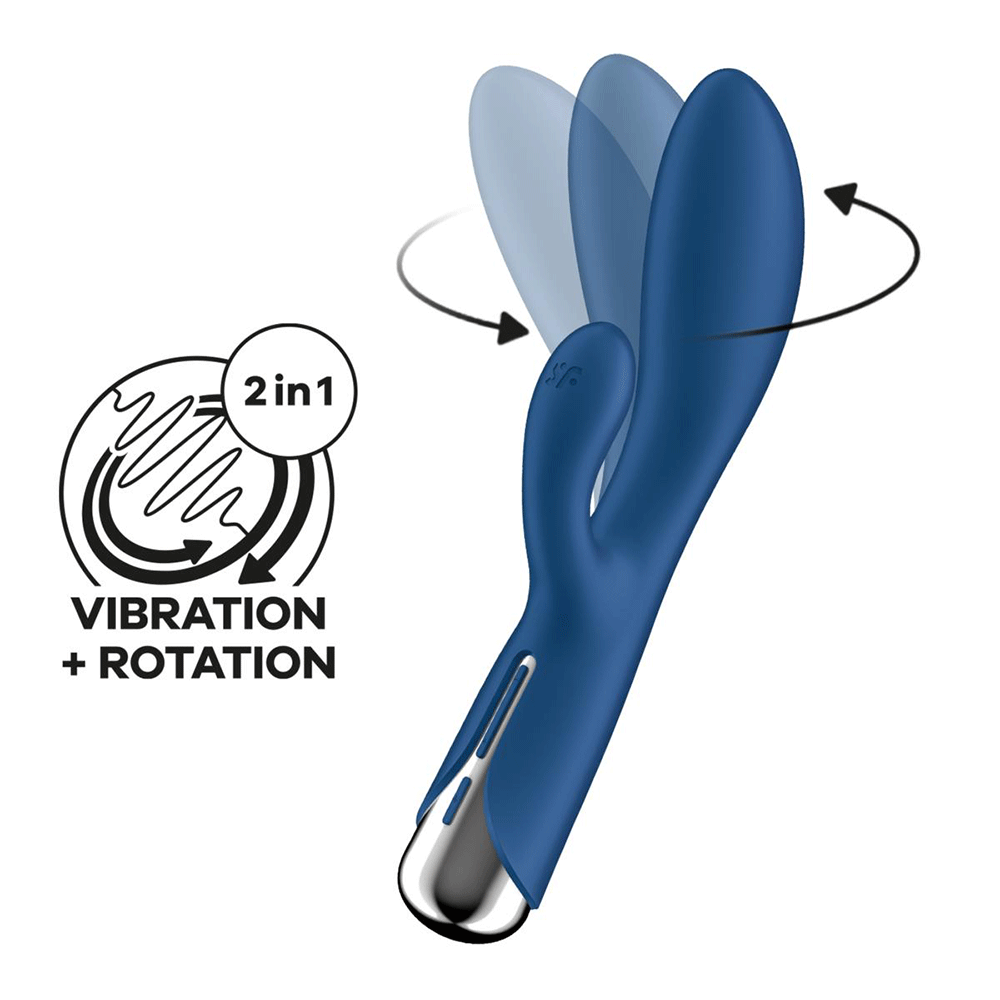 Satisfyer Spinning Rabbit 1 Blå 2 in 1 mot vit bakgrund.