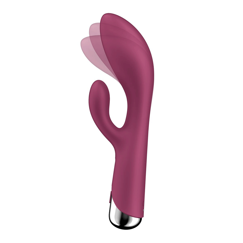 Satisfyer Spinning Rabbit 1 Röd med vibrationer mot vit bakgrund.