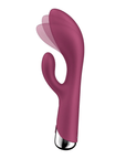 Satisfyer Spinning Rabbit 1 Röd med vibrationer mot vit bakgrund.