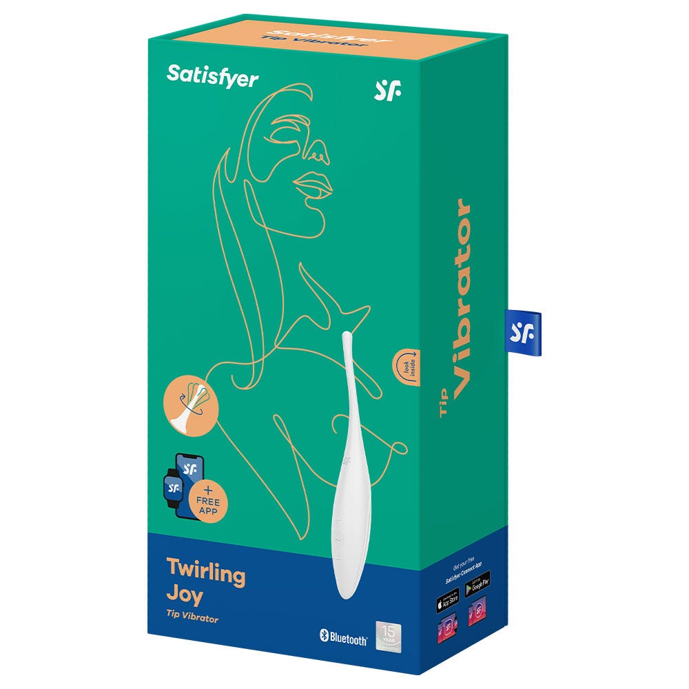 Satisfyer Twirling Joy Appstyrd Klitorisvibrator produktförpackning mot vit bakgrund.