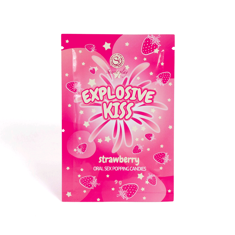 Secret Play Popping Candies Strawberry produktförpackning mot vit bakgrund.