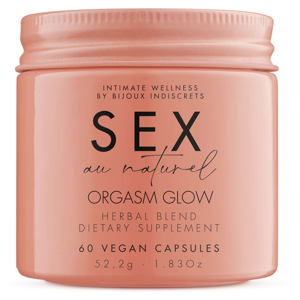 Sex au Naturel Orgasm Glow mot vit bakgrund.