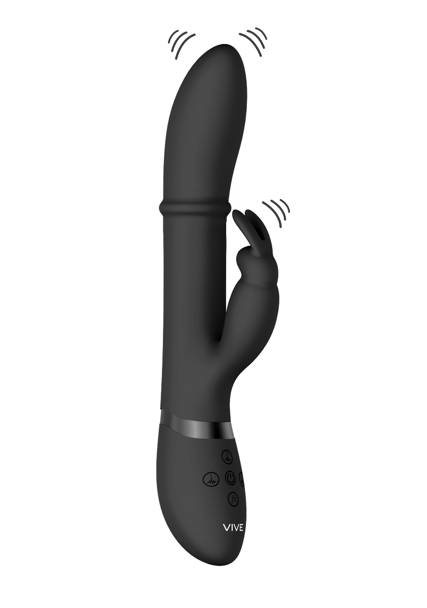 Halo Ring Rabbit Vibrator Black gif mot vit bakgrund.