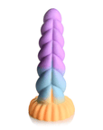 Silicone Unicorn Dildo ståendes mot vit bakgrund.