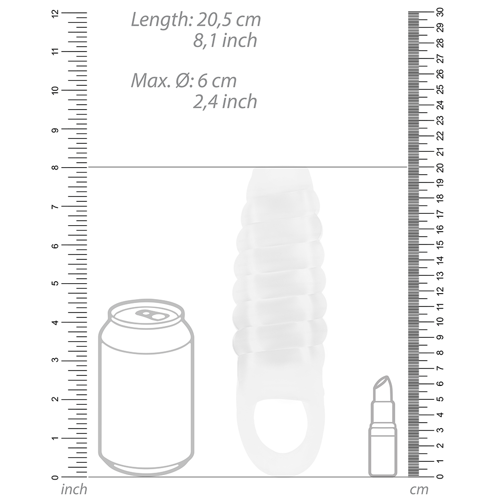 SONO Dong Extension No.21 bredviv linjaler som mäter storleken på produkten. Illustrerad burk och läppstift bredvid.