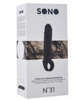 Förpackning till SONO Penis Extension Black N.31.  Vit kartong med produktnamn. Vit bakgrund.