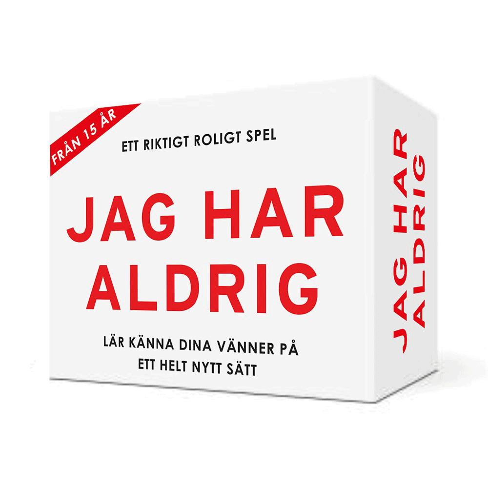 Spel Jag Har Aldrig produktförpackning mot vit bakgrund.