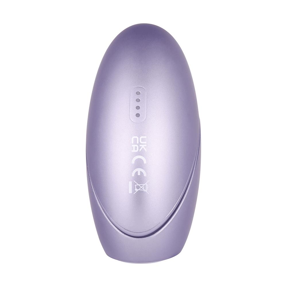 Framsida av stängd Svakom Pulse Galaxie Lilac Lufttrycksvibrator mot vit bakgrund.