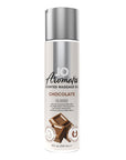 Framsida av System Jo Aromatix Scented Massage Oil Chocolate 120ml mot vit bakgrund.