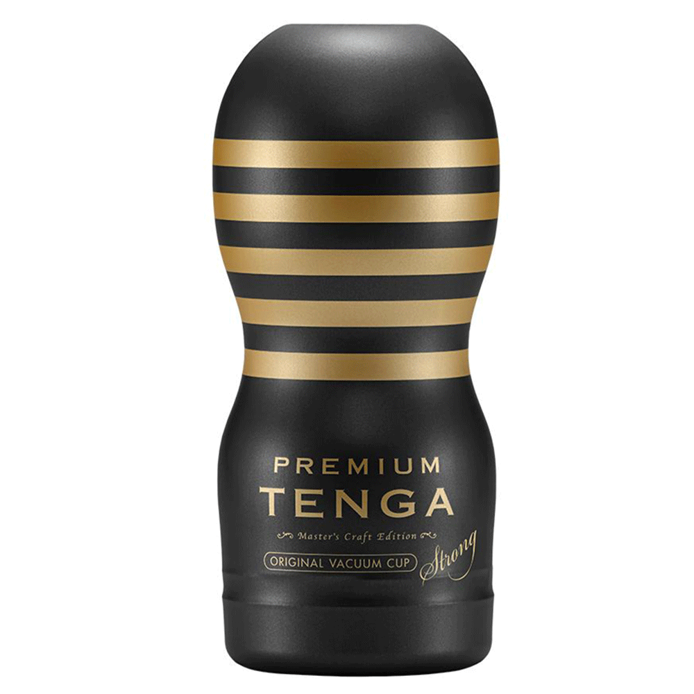 Tenga Premium Original Vacuum Cup Strong ståendes mot vit bakgrund. Köp realistisk masturbator och andra vuxenleksaker på Lustly.se