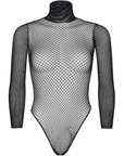 Turtleneck fishnet teddy mot vit bakgrund. Framsida.