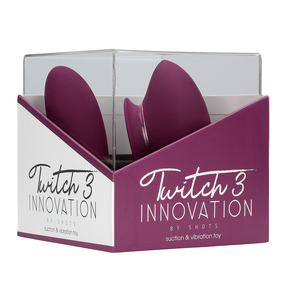 Twitch 3 Burgundy Rabbitvibrator förpackning mot vit bakgrund.