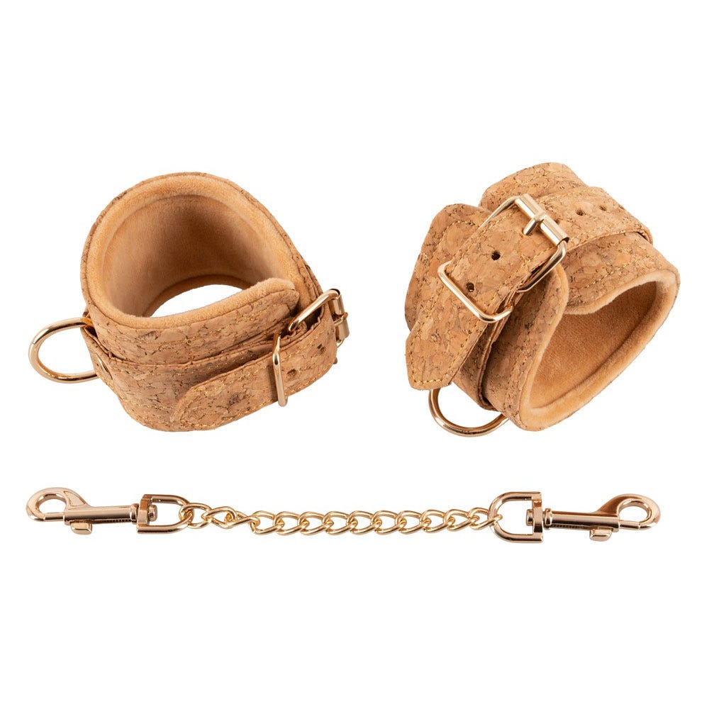 Vegan Handcuffs Beige i korkliknanden material med gudliga kedjor