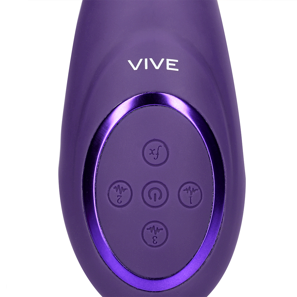 Närbild på VIVE Gen Rabbitvibrator med Borste Lila knappar mot vit bakgrund.