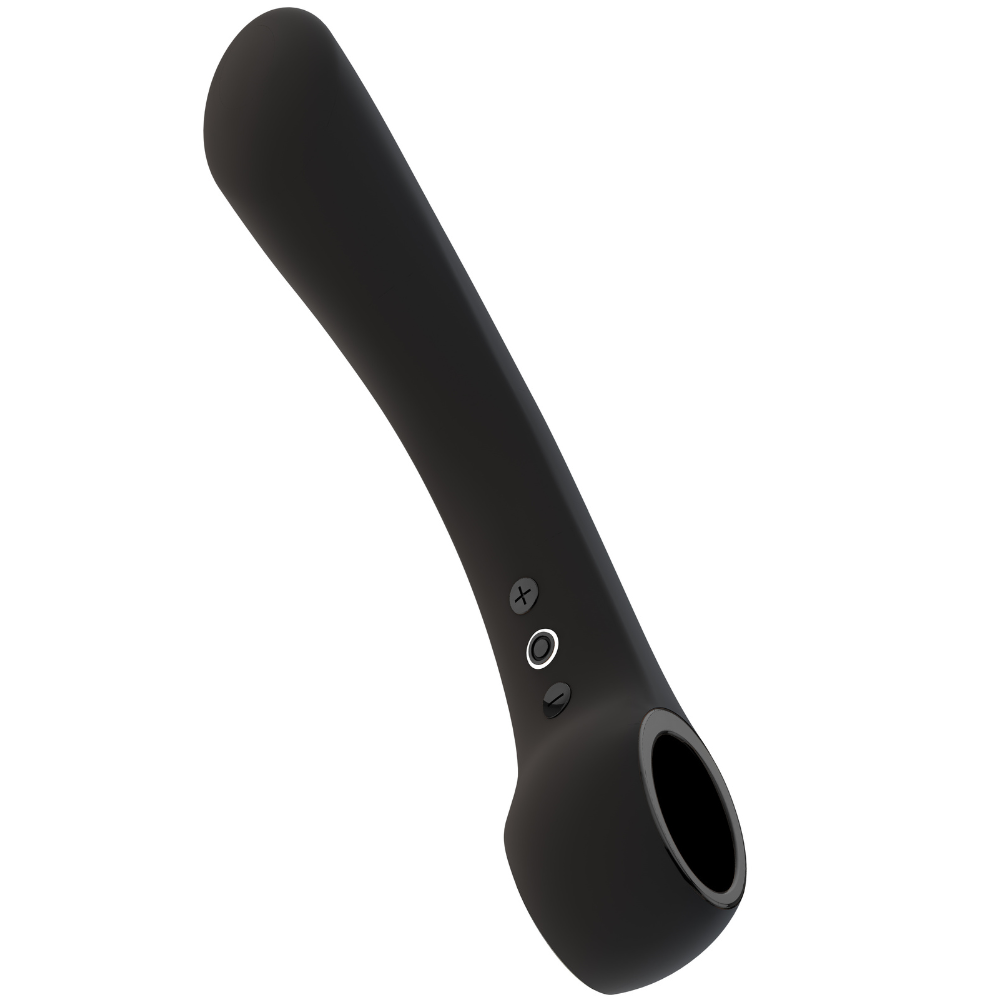 lutande stav VIVE Ombra Bendable Vibrator. Svart apparat på vit bakgrund.