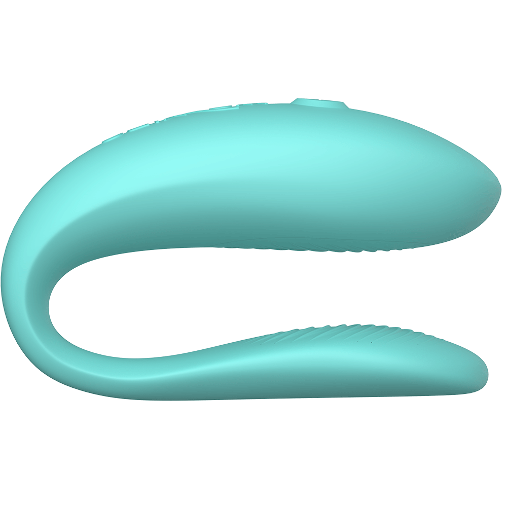 We-vibe Lite Aqua parvibrator från sidan. Ljusgblå färg med vit bakgrund.