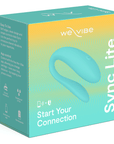 Förpackning till We-vibe Lite Aqua samlagsvibrator. Lådan är ljusblå eller ljusgrön med gula detaljer.