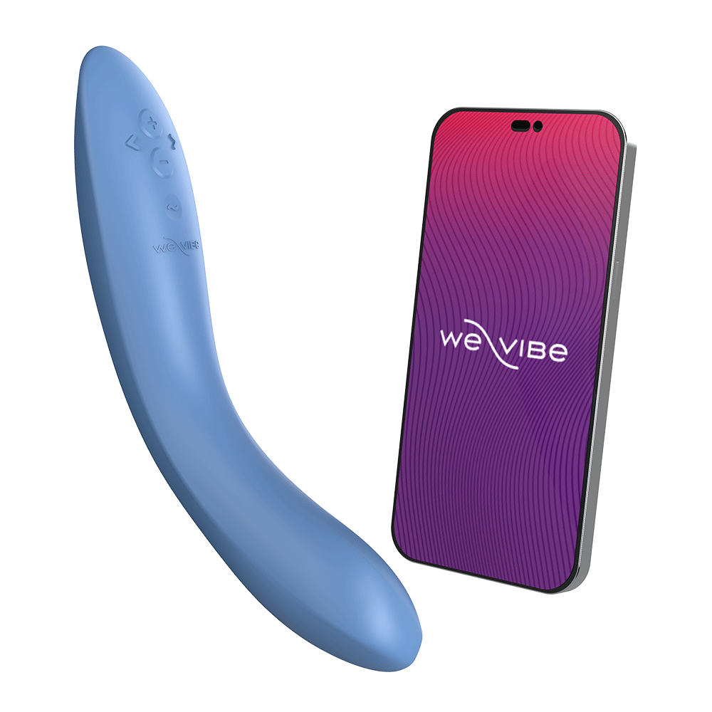 We-Vibe Rave 2 bredvid en smartphone mot vit bakgrund.