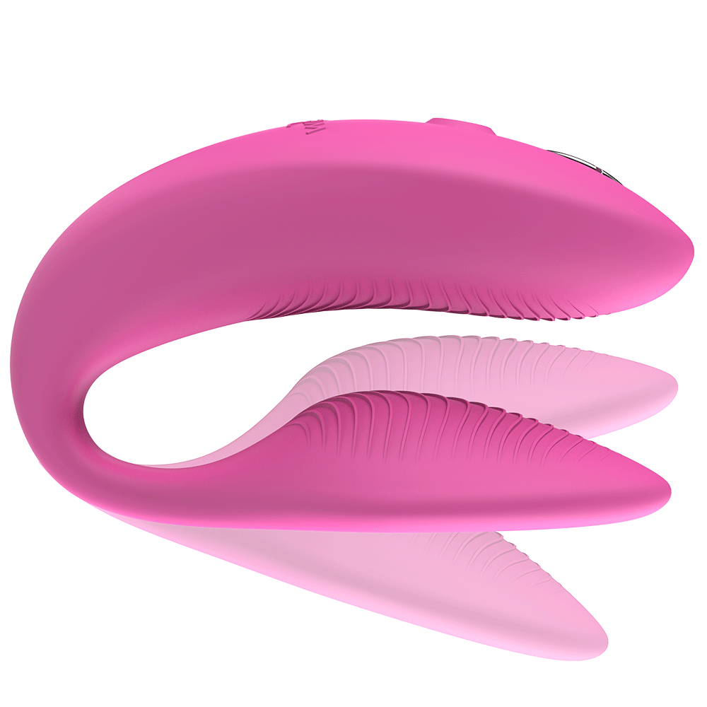 demostration på vibrationerna från We-vibe Sync 2 Pink. Sidvy och vågrät produkt. Vit bakgrund.