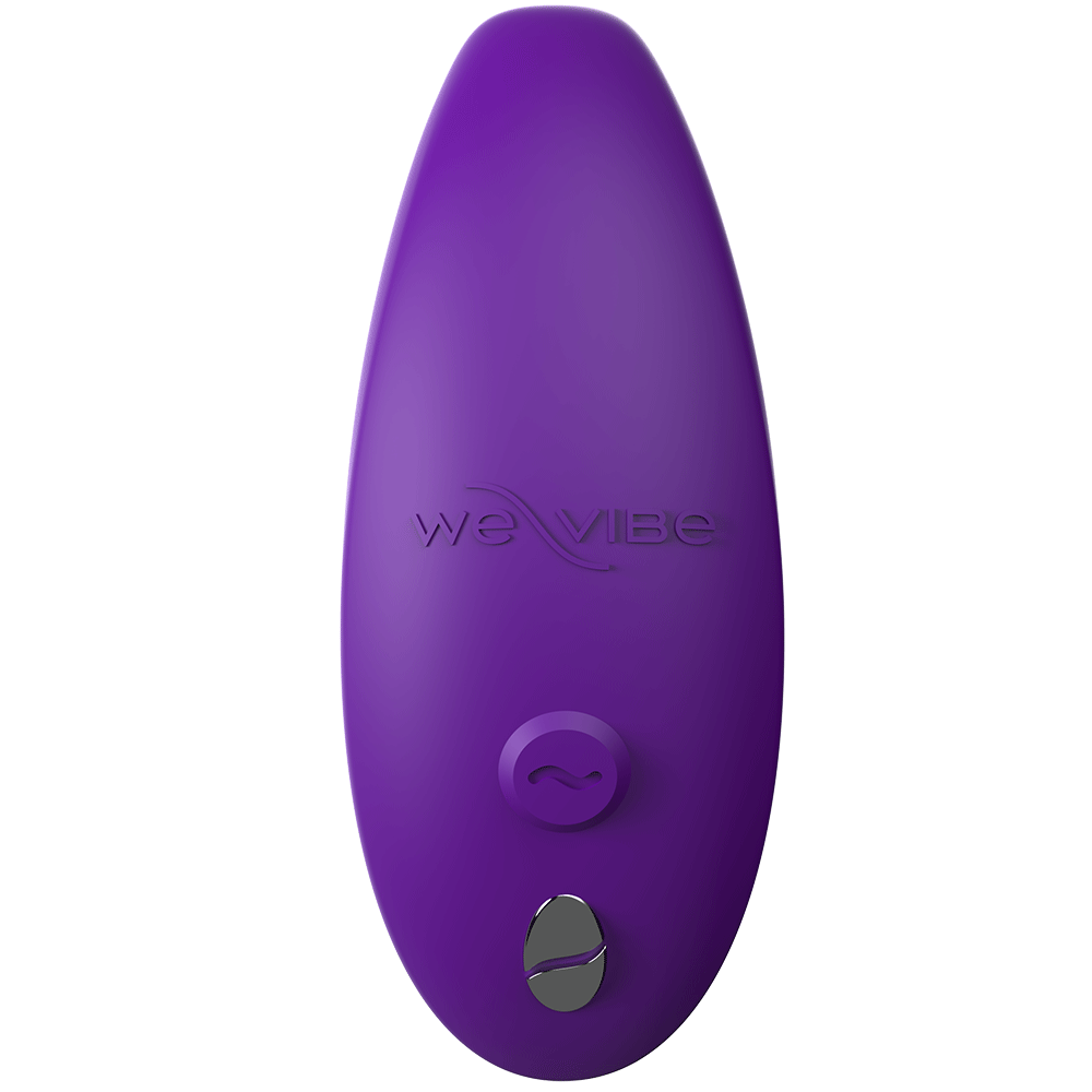 Ovansidan av We-vibe Sync 2 Purple med utstående knapp och ladduttag. Lila mot vit bakgrund.