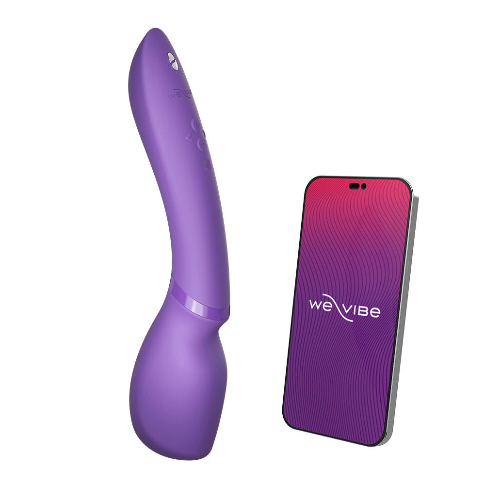 We-Vibe Wand 2 Purple kopplad till app, appkompatibel för personlig styrning och vibrationsmönster.