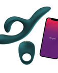 We-Vibe Date Night – Rabbitvibrator & Vibrerande Penisring och smartphone mot vit bakgrund.