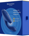 Womanizer Duo 2 Blue kartong med text "indulge in whole-body orgasms"