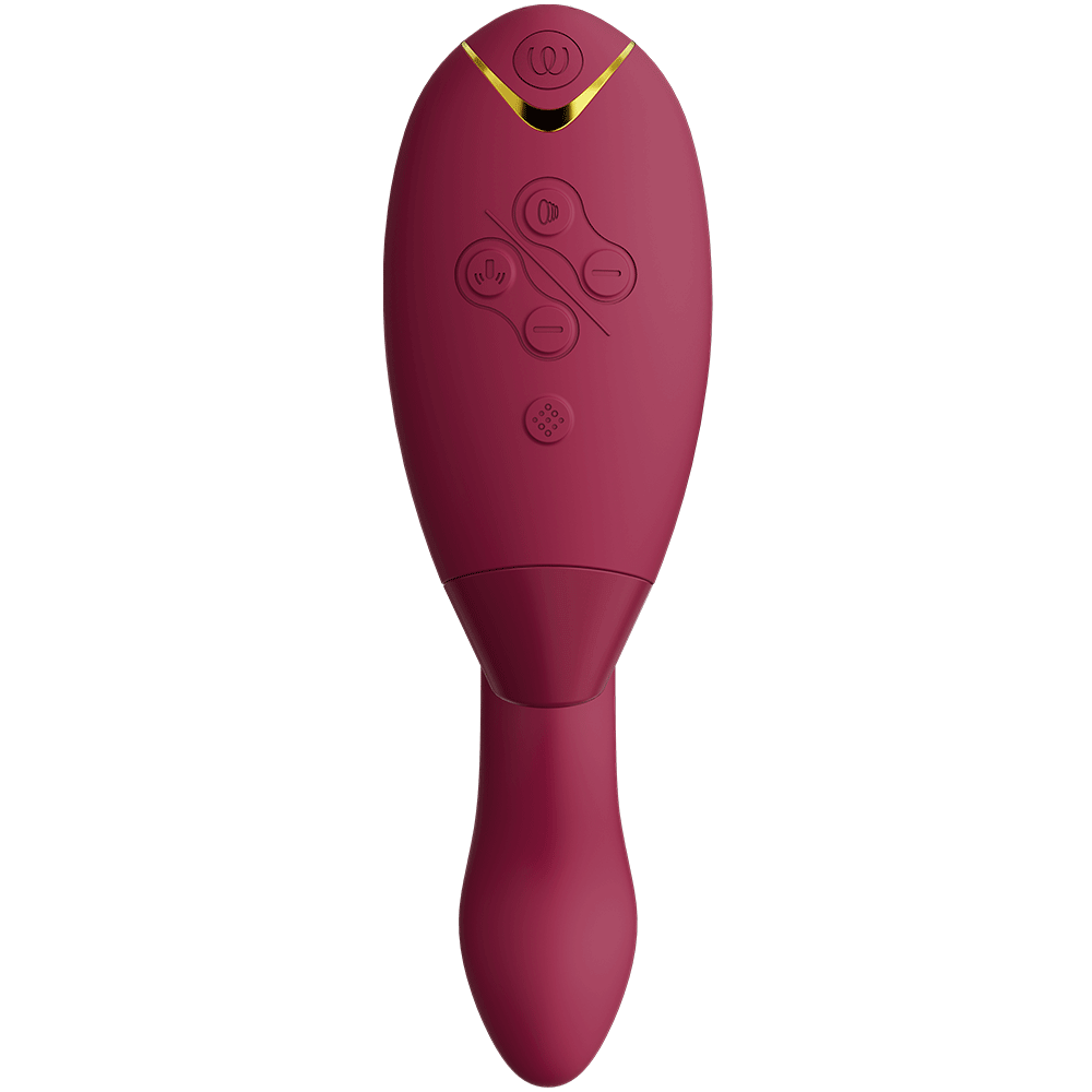 Womanizer Duo 2 Bordeaux vibrator framsida med knappar och funktioner