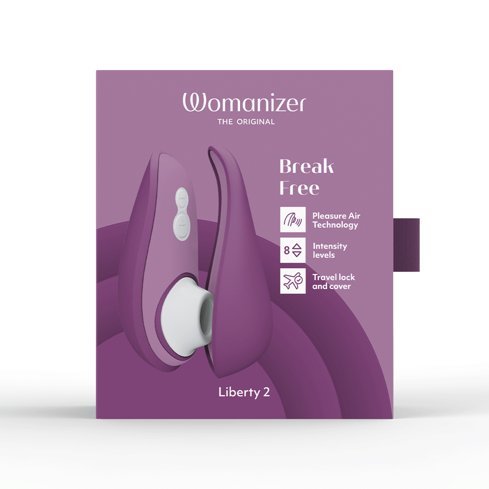 Womanizer Liberty 2 Purple produktförpackning mot vit bakgrund.