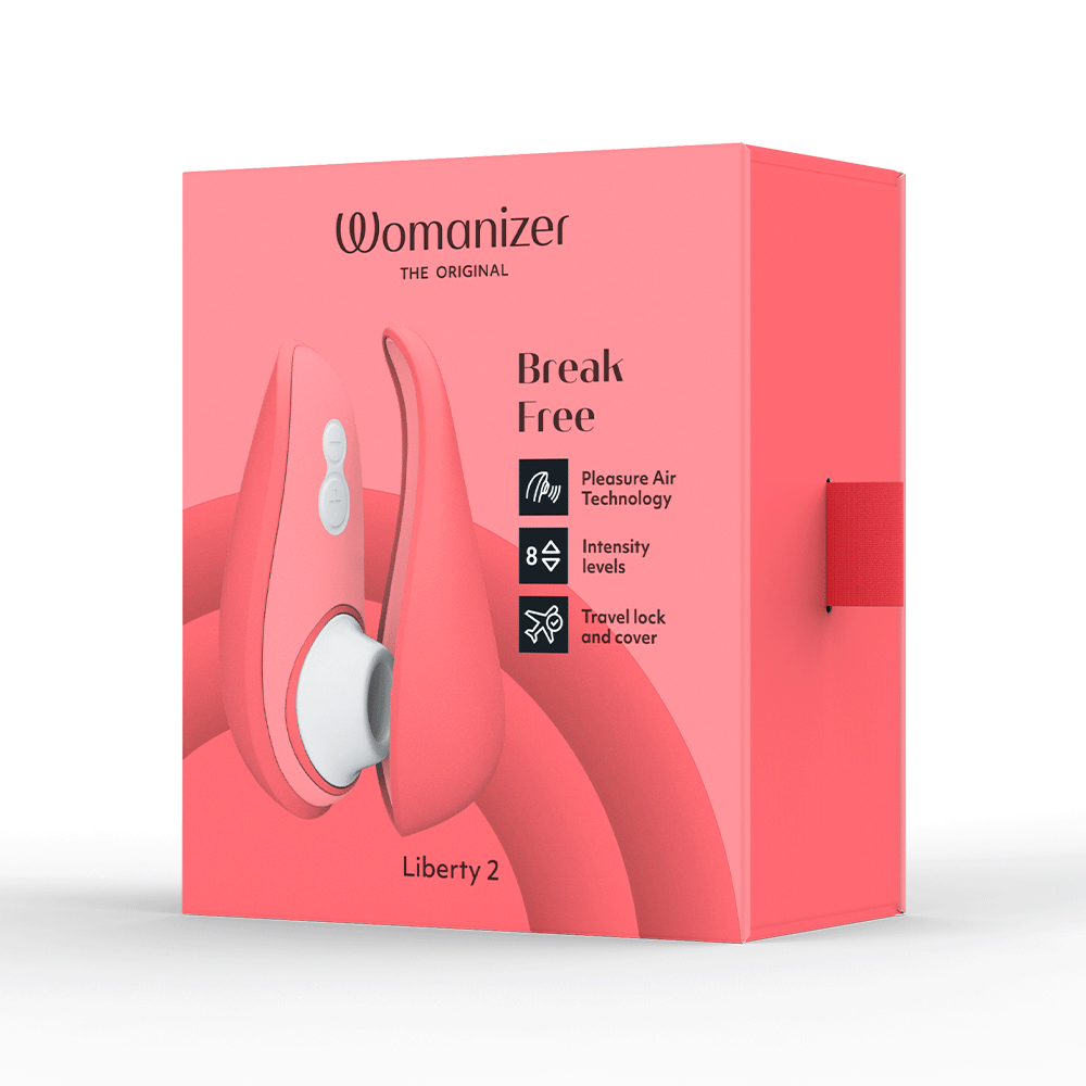 Womanizer Liberty 2 Vibrant Rose produktförpackning mot vit bakgrund.