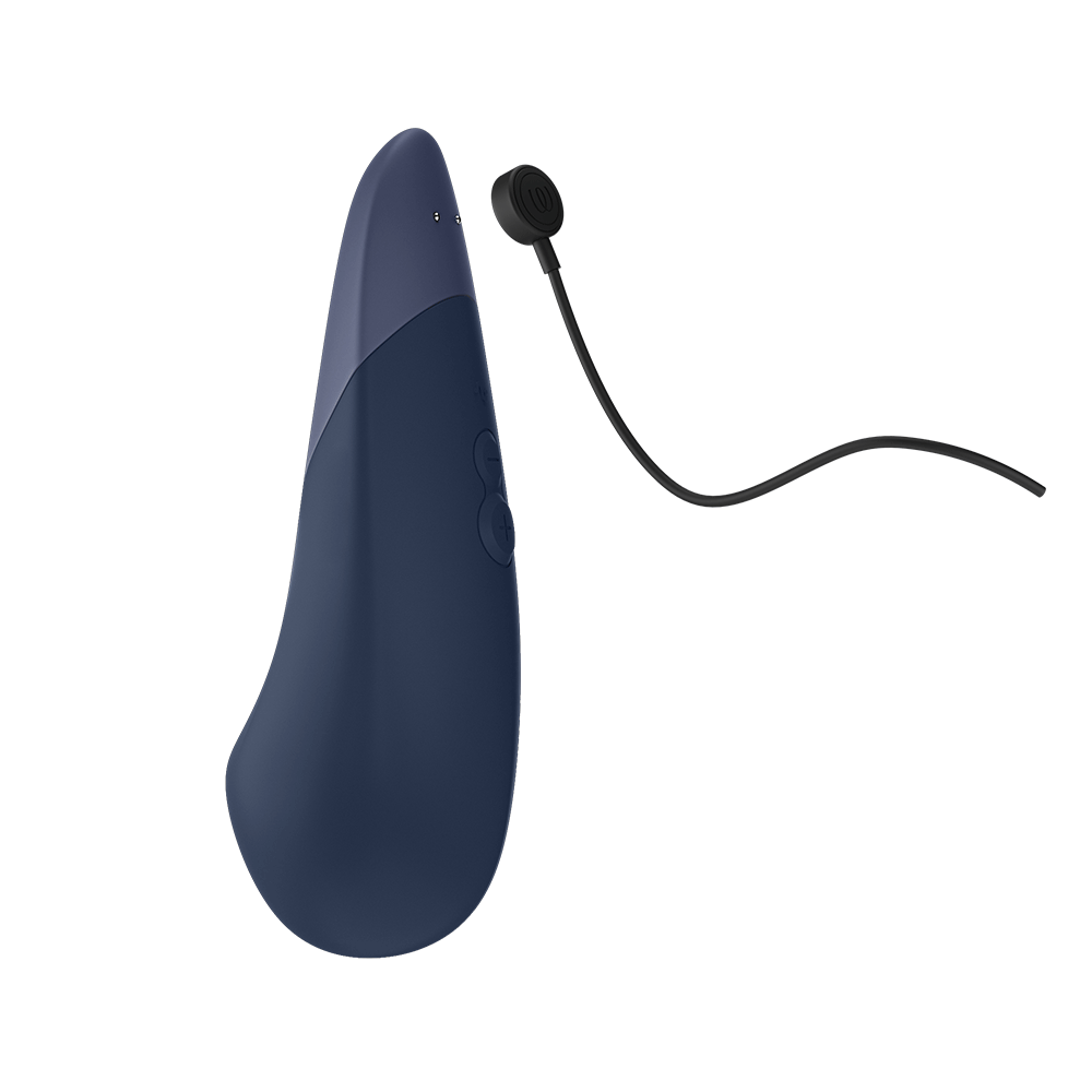 Womanizer Vibe Dark Blue Klitorisvibrator och laddare.