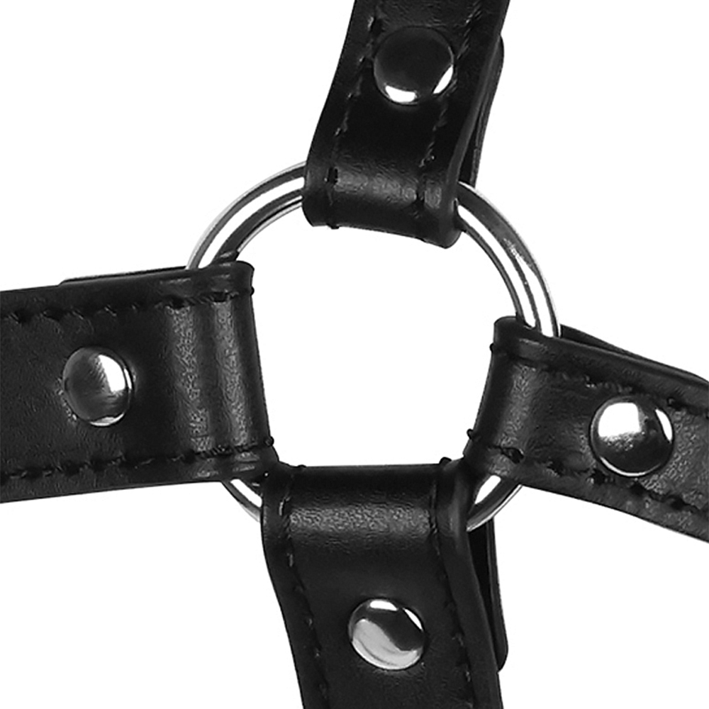 Närbild på XTREME Head Harness with Solid Ball Gag detalj mot vit bakgrund.