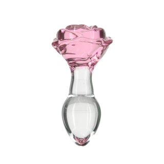 Pillow Talk Rosy Luxurious Glass Anal Plug with Bonus Bullet ståendes mot vit bakgrund.